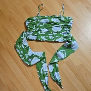 Kate Spade Green and White Linen Floral Top